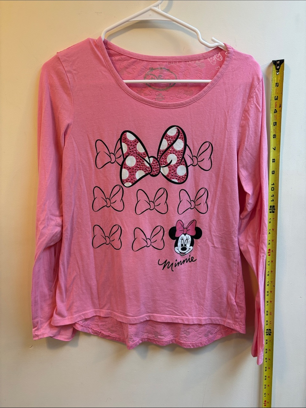 Disney Pink Minnie Mouse Long Sleeve Tee with Bow Graphic